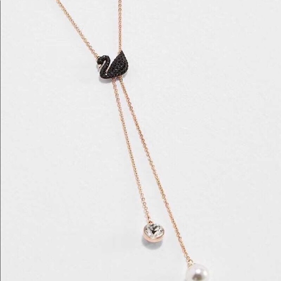 Swarovski Jewelry - NWT Swarovski Iconic Swan Y Necklace Black, Rose-gold tone plated new with box